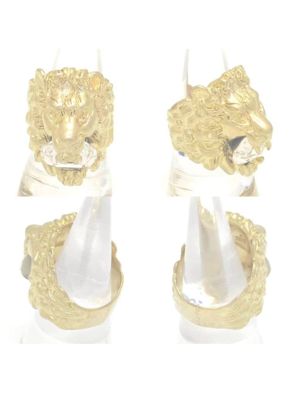 Gucci Crystal Lion Head Ring Gold Polished Metal